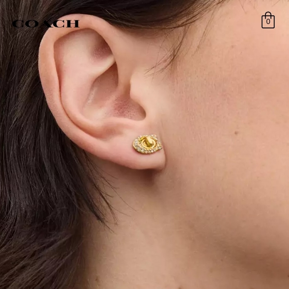 COACH SIGNATURE PAVE' TURNLOCK STUD EARRINGS